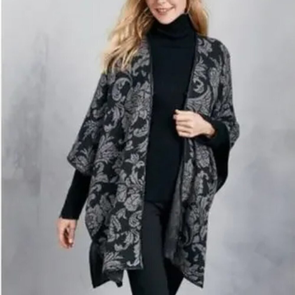 Soft Surroundings Rian Jacquard Damask Sweater Ruana Wrap
